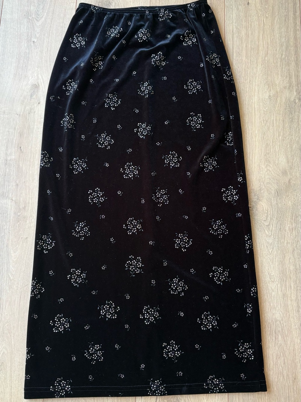 No Boundaries Black Velvet Maxi Skirt with Silver Floral Dots